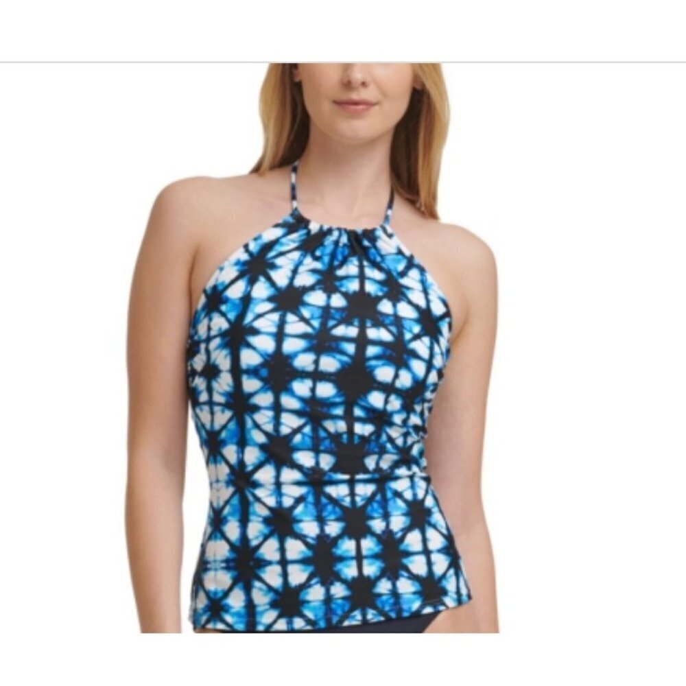 Tommy Hilfiger $88 Blue Acid Wash Tankini Swim Top Size M